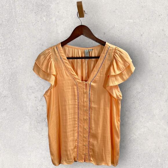 Joie Button Front Flutter Sleeve Blouse Peach Size Small New - Picture 3 of 12